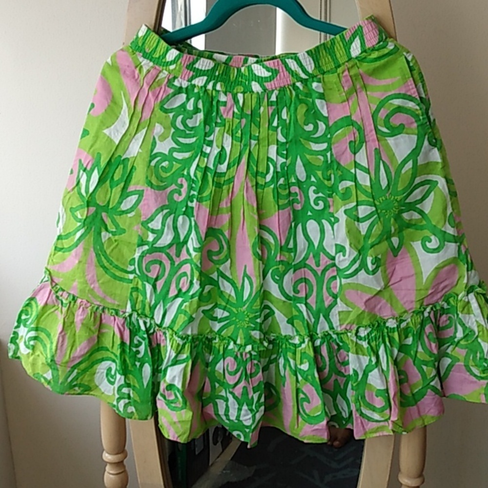 Lilly Pulitzer Pink & Green Floral Ruffle Skirt
